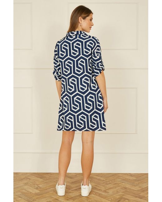 Yumi' Blue Geo Print Tunic With Pockets