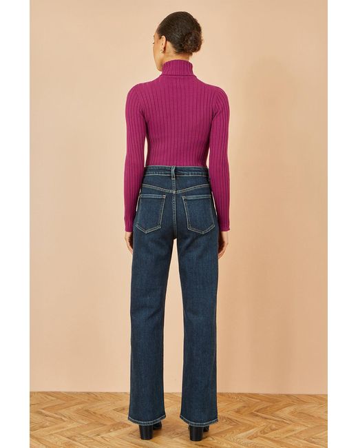 Yumi' Purple Ribbed Knit Roll Neck Jumper