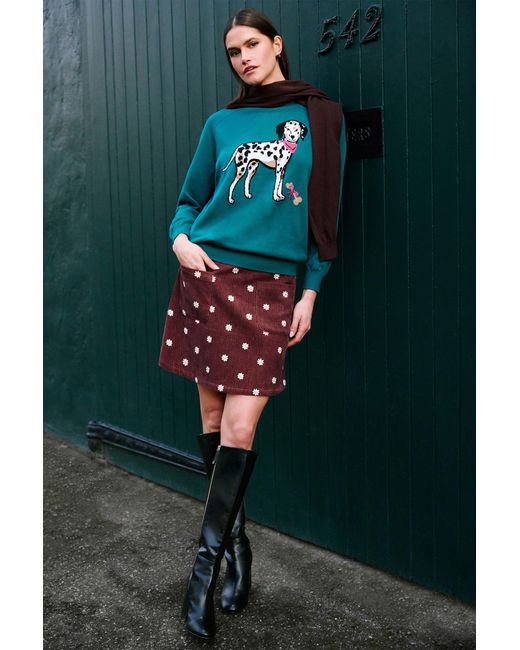 Yumi' Blue Dalmatian Intarsia Relaxed Jumper