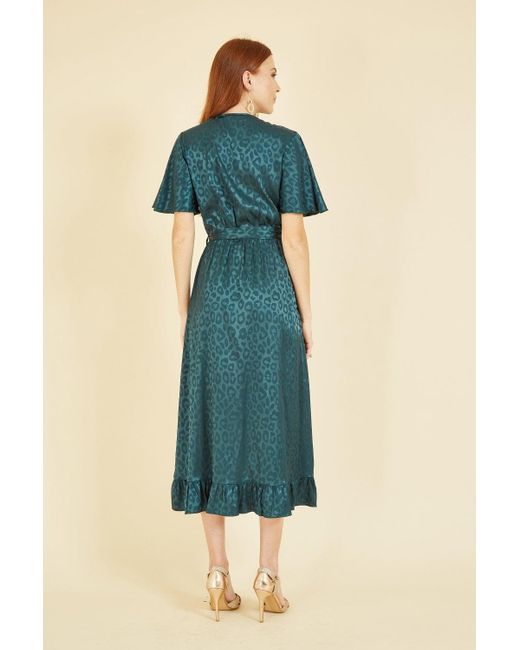 Mela London Blue Mela Jacquard Leopard Print Wrap Midi Dress