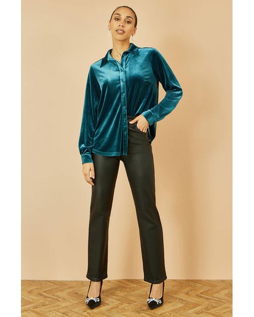 Yumi' Blue Velvet Relaxed Fit Shirt