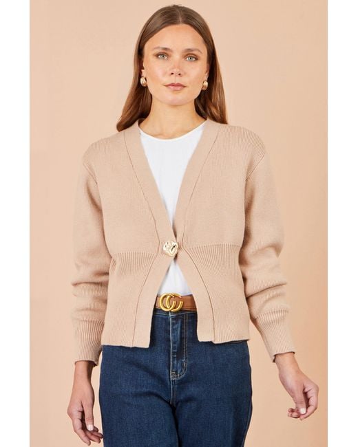 Yumi' Natural Knitted Button Cardigan