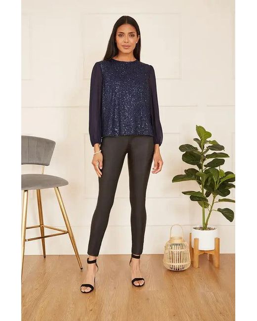 Yumi' Blue Sequin Top With Sheer Sleeves