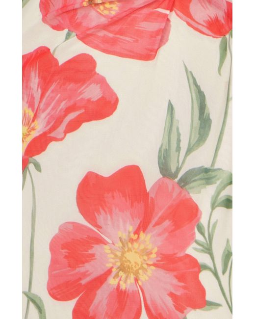 Yumi' Red Poppy Print Midi Mesh Dress