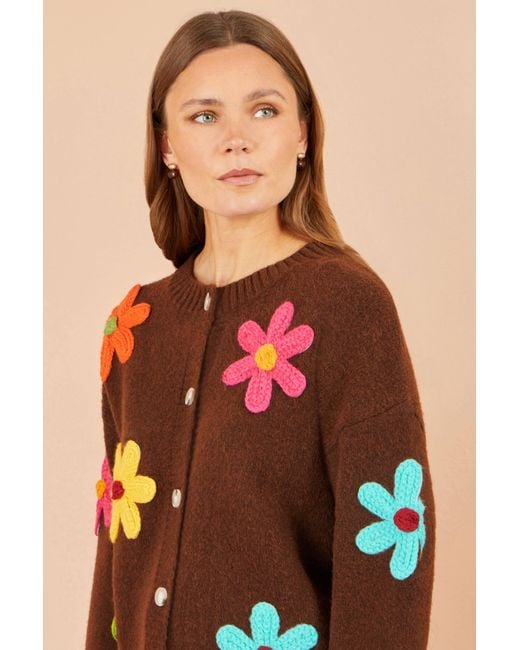 Yumi' Orange Knitted Flower Applique Cardigan