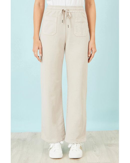 Yumi' White Cream Relaxed Stretch Wide Leg Trousers With Pockets