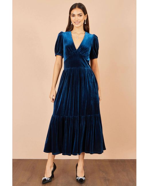 Yumi' Blue Velvet Midi Dress