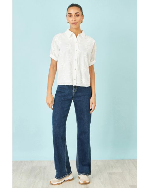 Yumi' White Cotton Flower Applique Shirt