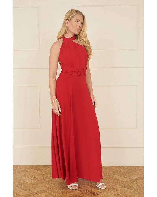 Yumi' Red Jersey Stretch Multiway Midi Dress