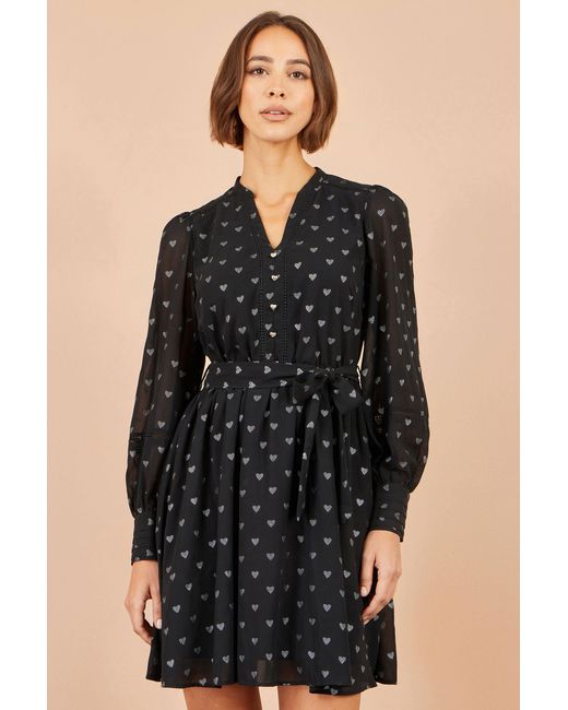 Yumi' Black Heart Print Mini Dress