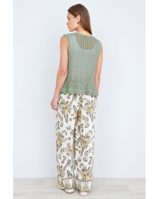 Yumi' Green Knitted Cotton Tie Waistcoat Top