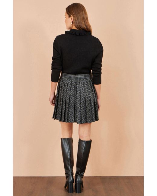 Yumi' Black Check Pleated Mini Skirt