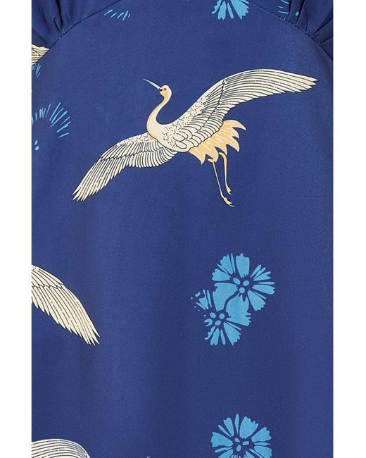 Yumi' Blue Crane Print Kimono Midi Dress