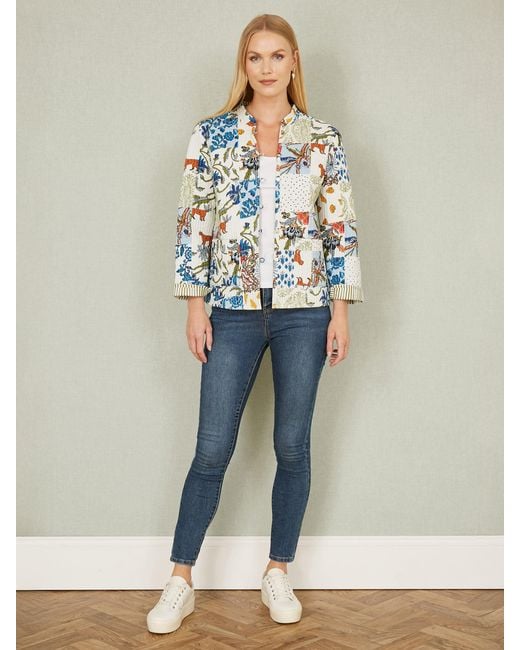Yumi' Blue Patchwork Print Reversible Cotton Quilted Jacket