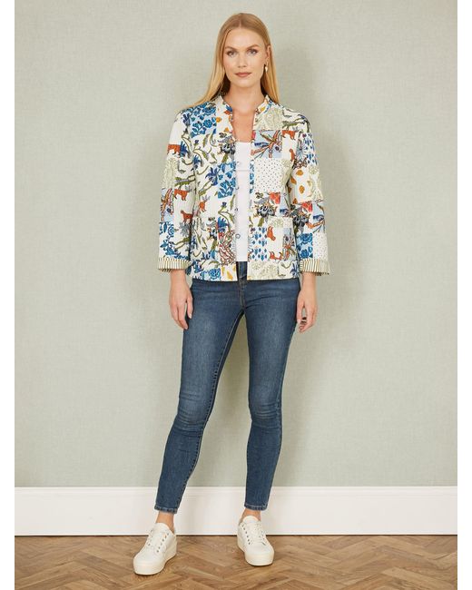 Yumi' Blue Patchwork Print Reversible Cotton Quilted Jacket