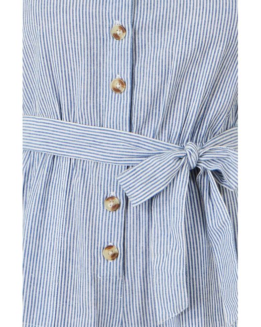 Yumi' Blue Cotton Stripe Button Through Jumpsuit