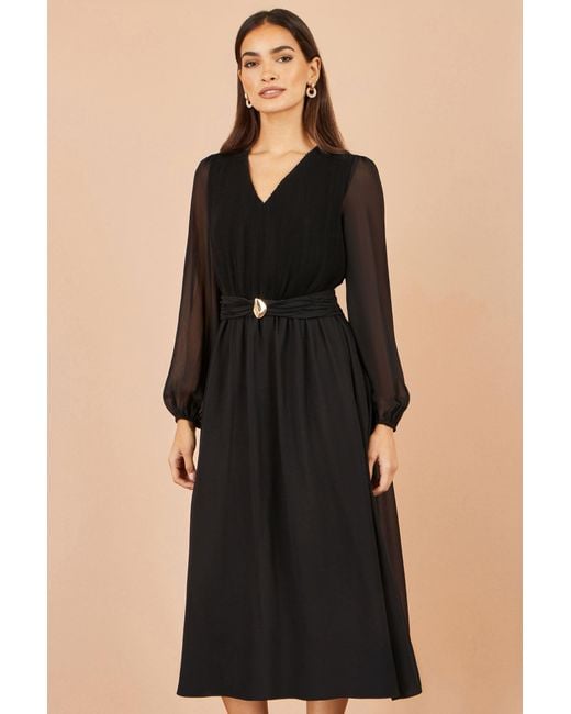 Yumi' Black Midi Dress With Buckle Detail