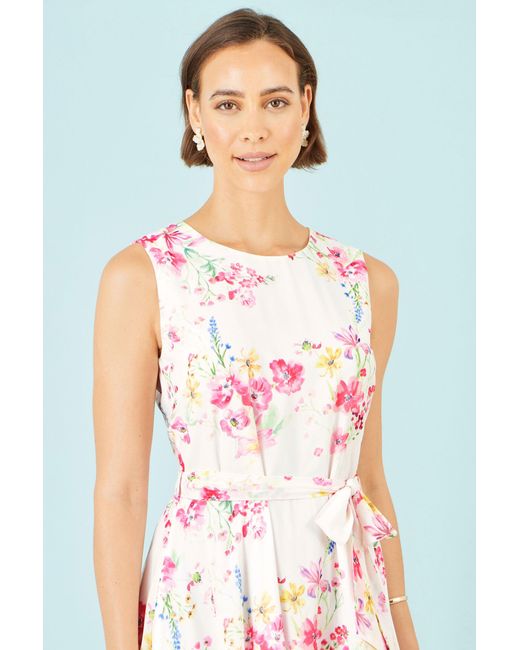 Yumi' Red Delicate Floral Midi Skater Dress