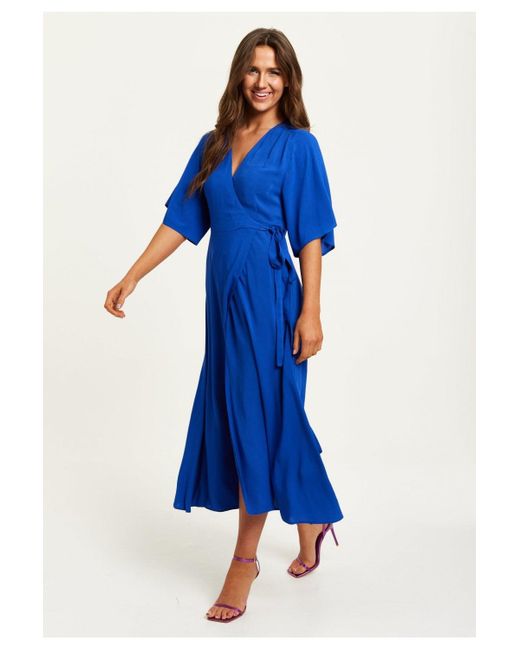 Liquorish Royal Maxi Wrap Dress With Kimono Sleeves in Blue Lyst UK