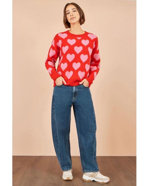 Yumi' Red Heart Intarsia Relaxed Jumper