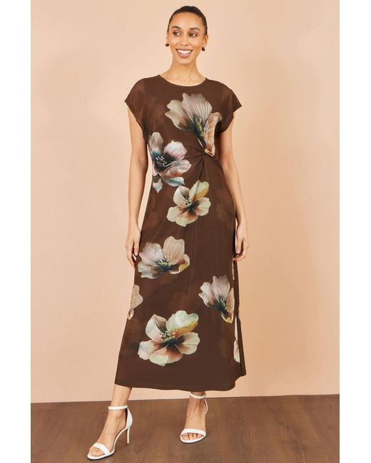 Yumi' Natural Mesh Floral Midi Dress