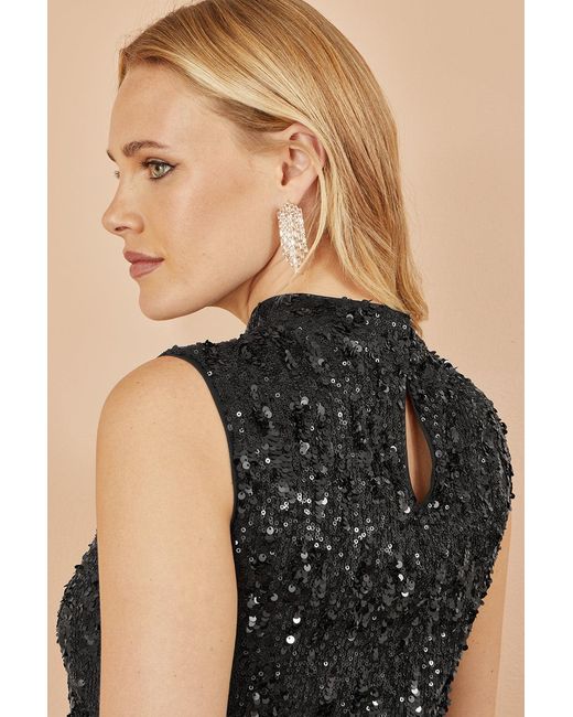 Yumi' Black Sequin High Neck Top