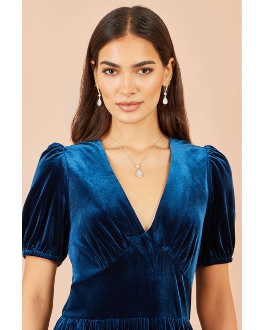 Yumi' Blue Velvet Midi Dress