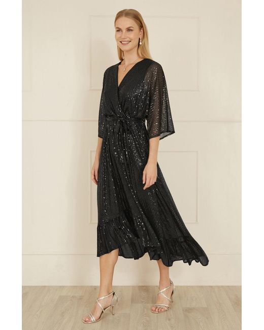 Yumi' Natural Sequin Kimono Midi Wrap Dress