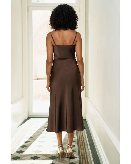 Yumi' Natural Satin Cowl Neck Midi Slip Dress