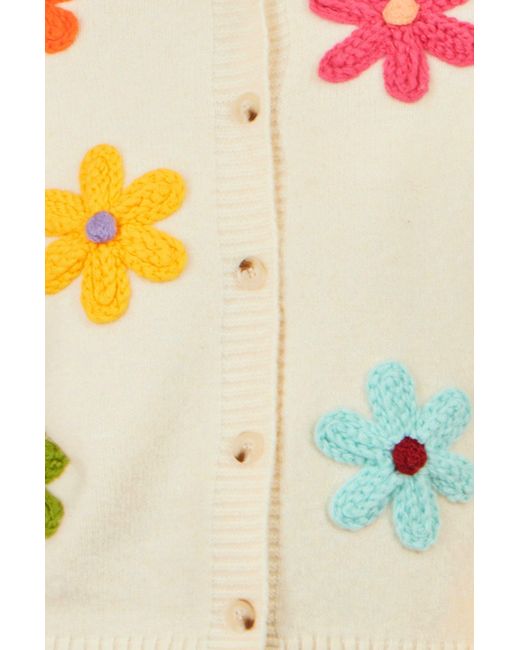 Yumi' White Knitted Flower Applique Cardigan