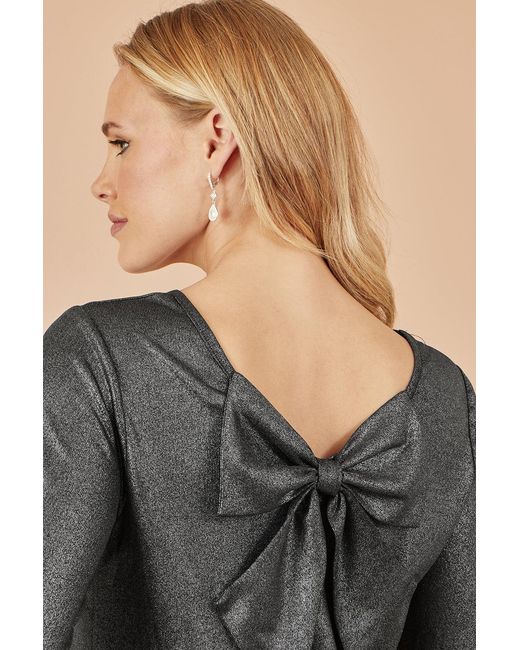 Yumi' Gray Metallic Bow Back Top