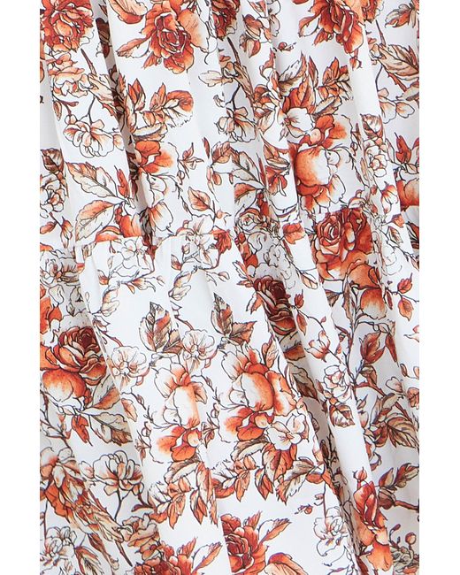 Yumi' White Floral Ruched Waist Midi Dress