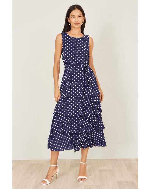 Yumi' Blue Spot Tiered Midi Dress