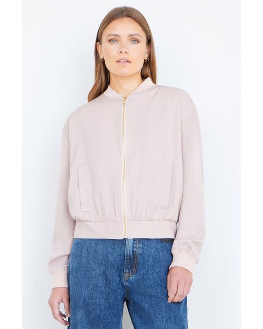 Yumi' White Relaxed Lightweight Bomber Jacket
