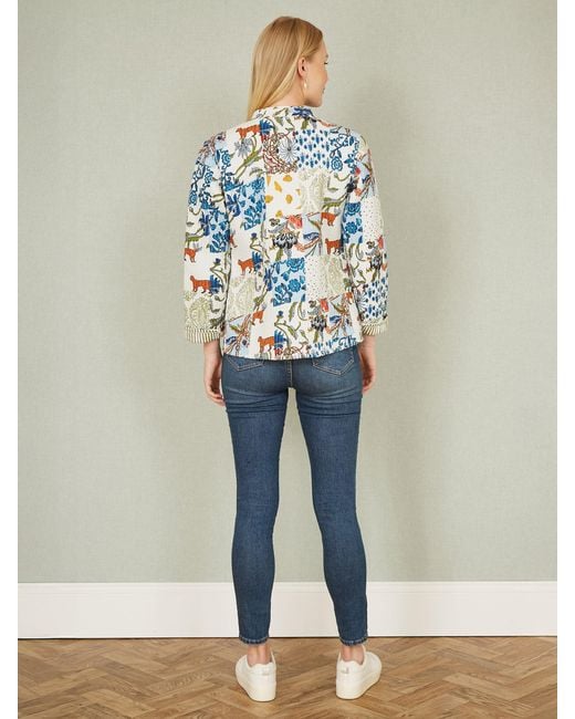 Yumi' Blue Patchwork Print Reversible Cotton Quilted Jacket