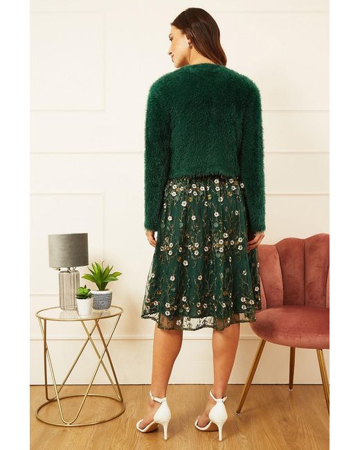 Yumi' Green Eyelash Knit Bolero Shrug