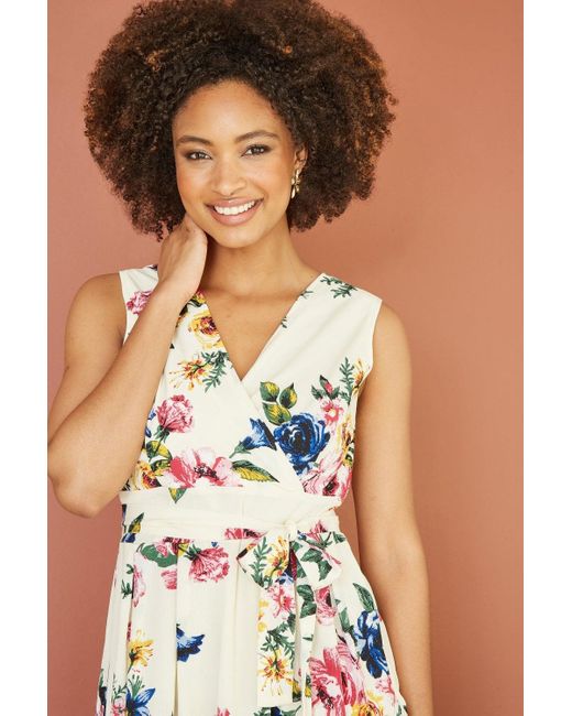 Mela London Mela Ivory Floral Wrap Over Midi Skater Dress in Blue Lyst UK