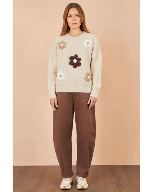 Yumi' Natural Relaxed Crochet Flower Jumper