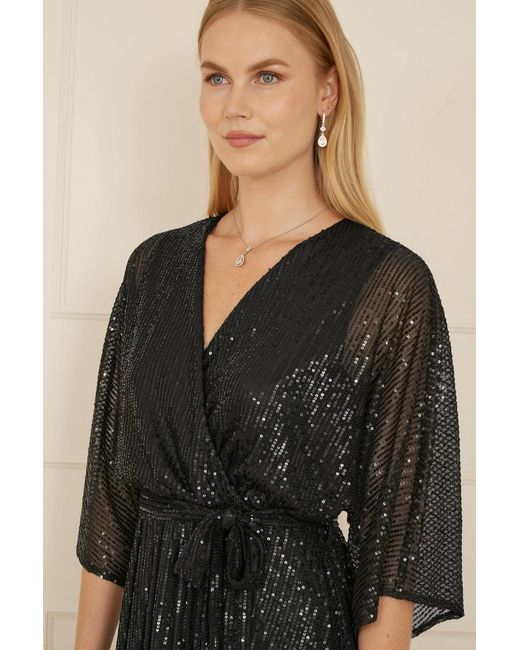 Yumi' Natural Sequin Kimono Midi Wrap Dress