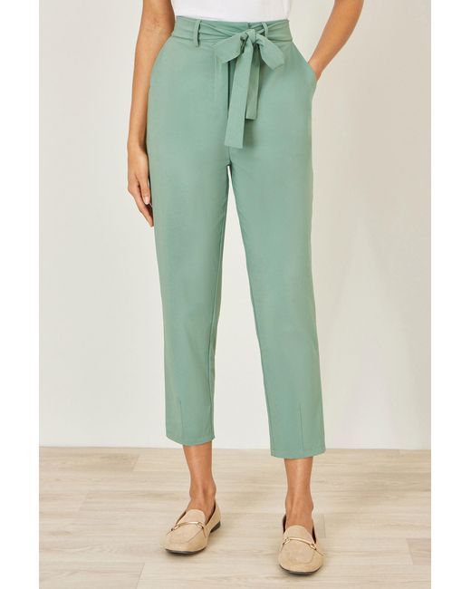 Yumi' Green Stretch Capri Pants With Tie Belt