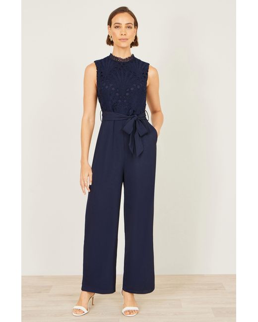 Yumi' Blue Lace Sleeveless Jumpsuit