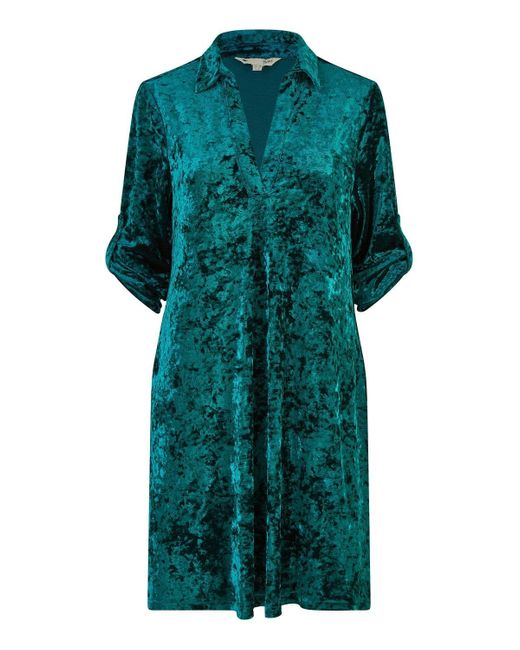 Yumi' Blue Velvet Tunic Dress With 3/4 Sleeves