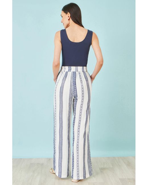 Yumi' Blue Linen Mix Cropped Trousers With Tie Belt