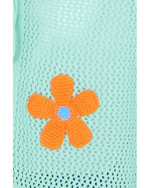 Yumi' Blue Mint Tie Front Cardigan With Flower Design