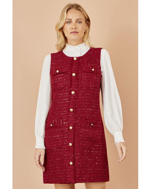 Yumi' Red Boucle Tunic Dress