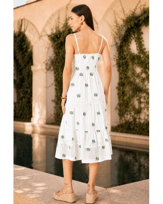 Yumi' Blue Cotton Embroidered Broderie Anglaise Midi Sun Dress