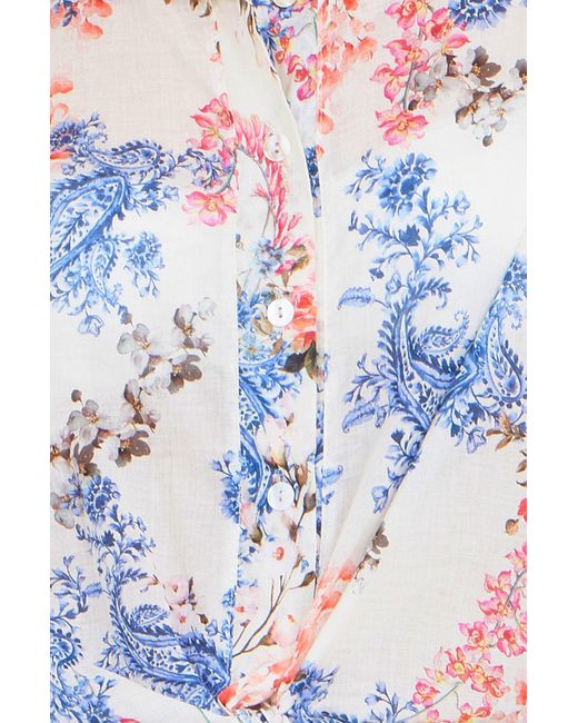 Yumi' White Cotton Paisley Print Tie Knot Shirt