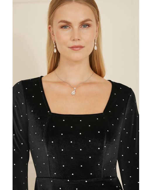 Yumi' Black Skater Dress With Diamantes And Long Sleeve