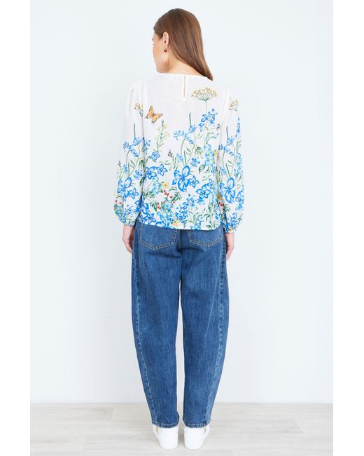 Yumi' Blue Butterfly Print Long Sleeve Top