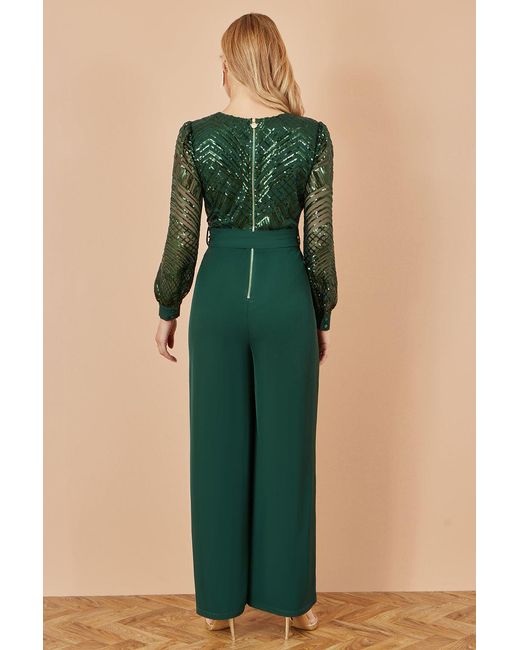 Yumi' Green Sequin Wrap Over Jumpsuit